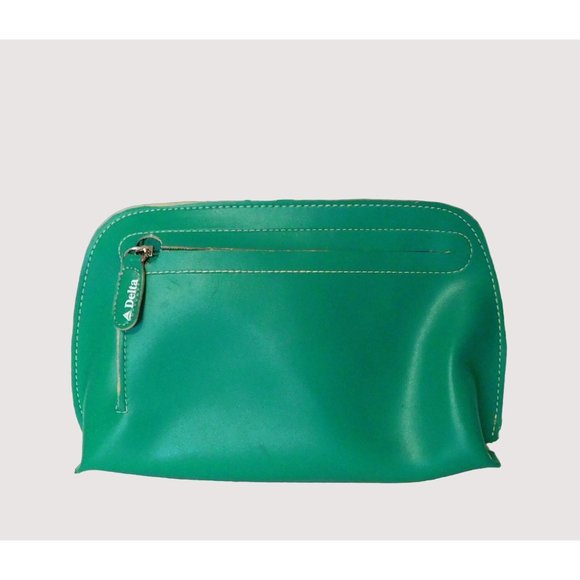 Delta Airlines Travel Amenity Kit Green Bag Zipper Closure - Picture 1 of 5
